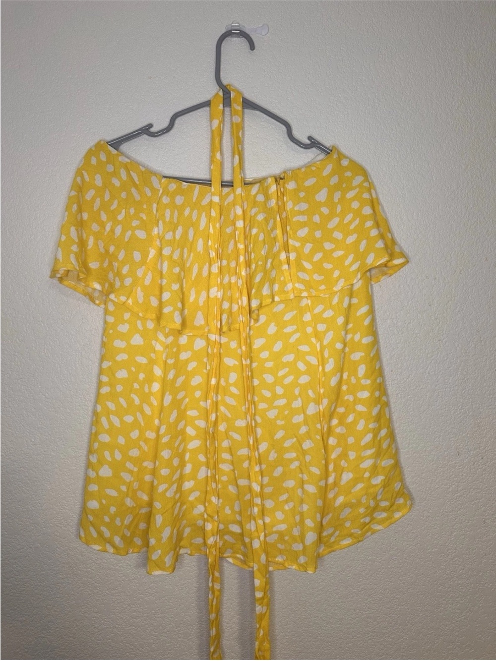 Pink Lily Yellow Off-Shoulder Dot Print Ruffle Top